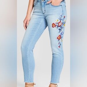 Lighter Blue Floral Embroidered Skinny Stretch Jeans